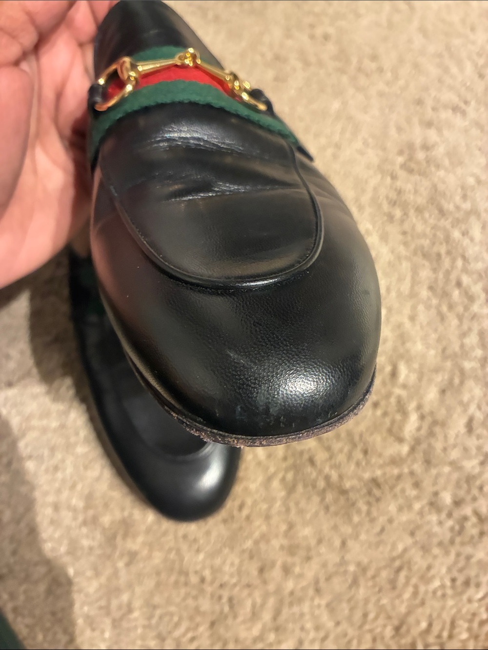 Gucci Black Leather Slip-On Horsebit Mules with Red and Green Web - Picture 3 of 4